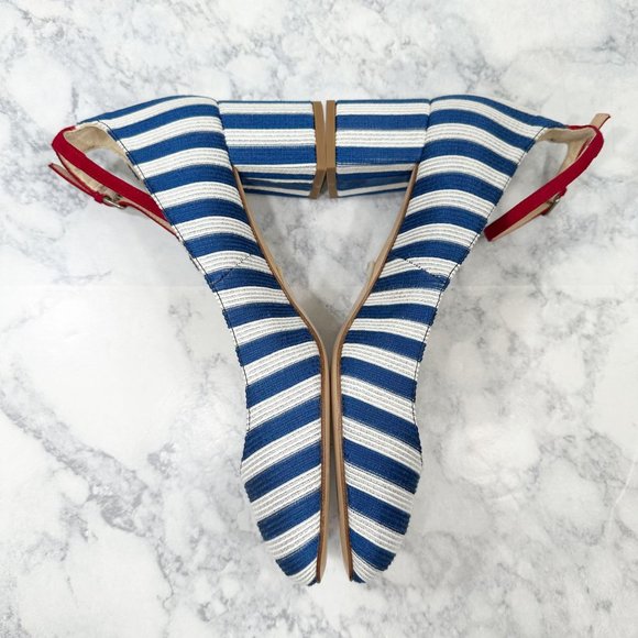 LK Bennett Hadley Blue White Striped Closed Courts Heels - Picture 6 of 14